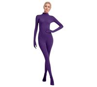 Duohropke Mono de cuerpo entero sin costuras para mujer, monocolor, spandex, traje de cuerpo entero, traje de baile, traje de carnaval, morado, 3XL