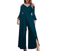 Duohropke - Mono elegante para mujer, con lentejuelas, de manga larga, tallas grandes, para eventos, con escote en V, de una pieza, para bodas, invitada, playsuits, fiesta, romper, juego de juego