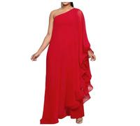Duohropke Mono largo elegante para mujer, tallas grandes, sin mangas, traje de patchwork, traje de gran tamaño, traje de fiesta elegante, mono, monocolor, disfraz de invitado de boda, rojo, XXL