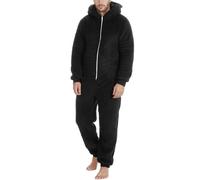 Duohropke Mono para hombre, cálido, con cremallera, franela de forro polar, pijamas de invierno de una pieza, ropa de dormir con capucha, color negro, unisex, Negro , XXL