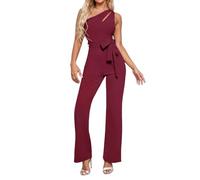 Duohropke Mono para mujer, elegante, sin mangas, de una pieza, largo, ancho, para correr, un solo color, para boda, festivo, bodysuit, Vino, S