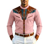 Duohropke Oktoberfest - Camisa de manga larga para hombre, estilo occidental, con botones, estilo años 50, Rockabilly, estilo hawaiano, cuello alto, retro, para el tiempo libre, camisa vintage, 02