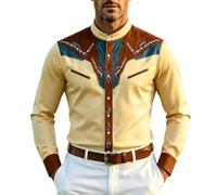 Duohropke Oktoberfest - Camisa de manga larga para hombre, estilo occidental, con botones, estilo años 50, Rockabilly, estilo hawaiano, cuello alto, retro, para el tiempo libre, camisa vintage, 02