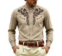 Duohropke Oktoberfest - Camisa de manga larga para hombre, estilo occidental, con botones, estilo años 50, Rockabilly, estilo hawaiano, cuello alto, retro, para el tiempo libre, camisa vintage, 01