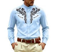 Duohropke Oktoberfest - Camisa de manga larga para hombre, estilo occidental, con botones, estilo años 50, Rockabilly, estilo hawaiano, cuello alto, retro, para el tiempo libre, camisa vintage, 01