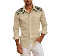 Duohropke Oktoberfest - Camisa para hombre versátil e informal para el día a día, estilo occidental, retro, estilo occidental, camisas de manga larga, con botones, cuello de solapa, blusa para
