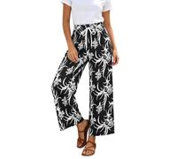 Duohropke Palazzo - Pantalones para mujer, diseño floral, cintura alta, pantalones de ocio, pantalones de tela, elegantes pantalones de verano, modernos, holgados, ligeros, de playa, yoga, pantalones