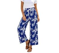 Duohropke Palazzo - Pantalones para mujer, diseño floral, cintura alta, pantalones de ocio, pantalones de tela, elegantes pantalones de verano, modernos, holgados, ligeros, de playa, yoga, pantalones