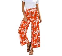Duohropke Palazzo - Pantalones para mujer, diseño floral, cintura alta, pantalones de ocio, pantalones de tela, elegantes pantalones de verano, modernos, holgados, ligeros, de playa, yoga, pantalones