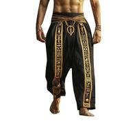 Duohropke Pantalones de lino para hombre con cordón, pantalones vikingos medievales, mitología nórdica, retro, vikingo, estampado vikingo, pantalones de lino, transpirables, pantalones de tiempo libre