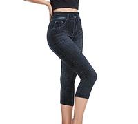 Duohropke Pantalones deportivos para mujer, pantalones piratas 3/4, pantalones cortos de verano, bermudas elásticas, pantalones de verano, hasta la rodilla, pantalones de ocio, con aspecto vaquero