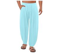 Duohropke Pantalones harén para hombre, informales, ropa hippie, pantalones bombachos, pantalones de pescador, fitness, yoga, goa, danza, playa, pilates, pantalones Sarouel Baggy Aladino, azul claro,