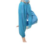 Duohropke Pantalones harén para mujer de danza del vientre, de gasa, tribal, árabe, lentejuelas, brillantes, sueltos, para fiesta, rendimiento, danza del vientre, traje bombachos, Azul cielo., M