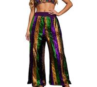 Duohropke Pantalones largos de lentejuelas para mujer, pantalones largos con purpurina, metálicos, pierna ancha, pantalones de ocio, cintura elástica, elegante, palazzo, para fiestas, festivales