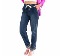 Duohropke Pantalones vaqueros de cintura alta para mujer, rectos y ajustados, elásticos, con goma elástica, azul oscuro, XL
