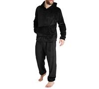 Duohropke Pijama de franela para hombre, conjunto de pijama largo de algodón, ropa de dormir nocturna de dos piezas para hombre, ropa de estar en casa, pantalones de pijama largos con goma y cordón de