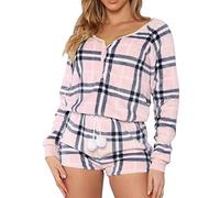 Duohropke Pijama de Navidad para mujer, mono de Navidad, bodysuit que realza la figura, pantalones cortos con cuello en V, talla única, de forro polar, mono, de una pieza, mullido, traje de casa