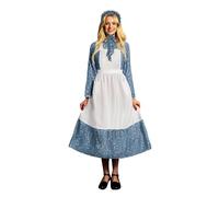Duohropke Pioneer - Vestido de mujer con estilo histórico americano, modesto, estilo colonial, falda bávara, vestido de guerra civil, para graduación, cóctel, Navidad, Halloween, azul, L