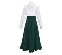 Duohropke Ropa medieval para mujer, disfraz renacentista de 1900 años, vestido victoriano, blusa y falda medieval, vestido de baile, largo, líneas A, vestido de túnica, vestido casual, verde, M