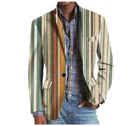 Duohropke Sakko Blazer Vintage a cuadros 2024 Regular Fit Casual Modern Sakkos Rayas Hombres Suit Jacket Traje Chaqueta de Traje para Boda, Fiesta, Finalización de Negocios, caqui, XL