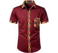 Duohropke Slim Fit Manga Corta Africana Camiseta Africana Dashiki Camiseta Africana Étnica Estampada Tops, Vino, M