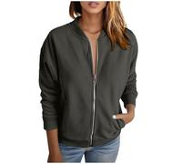 Duohropke - Sudadera bomber para mujer, chaqueta ligera de entretiempo sin capucha, manga larga, cuello alto, chaqueta bomber, chaqueta de otoño, invierno, chaqueta de piloto, estilo deportivo