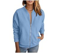 Duohropke - Sudadera bomber para mujer, chaqueta ligera de entretiempo sin capucha, manga larga, cuello alto, chaqueta bomber, chaqueta de otoño, invierno, chaqueta de piloto, estilo deportivo