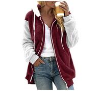 Duohropke Sudadera con capucha con cremallera para mujer, sudaderas con capucha para adolescentes, ropa de patchwork, de felpa de gran tamaño, cremallera, cordón, forro polar difuso con capucha con