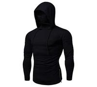 Duohropke Sudadera con capucha Cyberpunk Ninja para hombre con máscara, capucha, manga larga, deportiva, ajustada, sudadera, disfraz de Halloween, calavera, motorista, camiseta con capucha, 01 negro