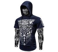 Duohropke Sudadera con capucha para hombre Cyberpunk Ninja con máscara, manga larga, ajustada, para deportes, sudadera con capucha, disfraz de Halloween, calavera, biker, marine, L