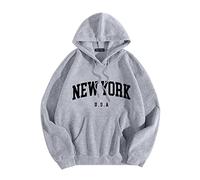 Duohropke Sudadera con capucha para hombre de gran tamaño con estampado de Nueva York, corte holgado, sudadera con capucha Y2K, con bolsillos, cordón, hip pop, sudadera con capucha, manga larga, ropa