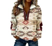 Duohropke Sudadera para mujer con cremallera completa, estampado azteca occidental, manga larga, informal, ropa de calle, camiseta informal, deporte, fitness, suéter sin capucha, sudadera de manga