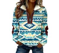 Duohropke Sudadera para mujer con cremallera completa, estampado azteca occidental, manga larga, informal, ropa de calle, camiseta informal, deporte, fitness, suéter sin capucha, sudadera de manga