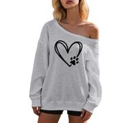 Duohropke Sudadera para mujer sin capucha oversize deporte suéter otoño manga larga suéter divertido con un hombro camiseta de manga larga polar camiseta deportes blusa túnica tops ropa de calle, gris
