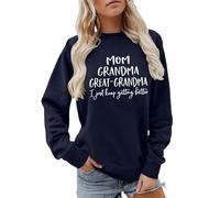 Duohropke Sudadera para mujer, tallas de cuello redondo, camiseta de manga larga con estampado de cartas, sin capucha, cómodo jersey a la moda, deportivo, elegante, camiseta básica clásica