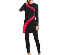 Duohropke Traje de baño Mujeres Musulmanas 3 Piezas Manga Larga Burkini Cintura Alta Pantalones y Hijab Modest Cobertura Completa Floral Estampado Traje de baño Deporte Traje de baño modesto Islámico