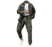 Duohropke Traje de casa para hombre de 2 piezas, de pana y de deporte, para el tiempo libre, sudadera, estilo gofre, doble bolsillo, chaqueta de punto de manga larga y pantalones de jogging, monocolor