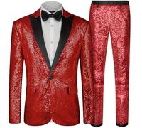Duohropke - Traje de hombre con brillo y lentejuelas, 2 piezas, slim fit, para fiesta, graduación, casual, negocios, blazer británico, chaqueta, pantalones, chaleco, conjunto de trajes, rendimiento