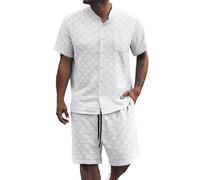 Duohropke Traje deportivo para hombre chándal textura verano conjunto de 2 piezas conjunto deportivo de manga corta camisa hawaiana y pantalones cortos conjuntos casual hombres corte regular chándal