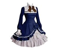 Duohropke Vestido de baile rococó para mujer, estilo gótico, estilo victoriano, vestido medieval, vestido largo, varias capas, encaje, vintage, princesa, cosplay, vestido largo hasta el suelo, 05 azul