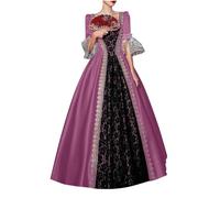 Duohropke Vestido de baile rococó para mujer, estilo gótico, estilo victoriano, vestido medieval, vestido largo, varias capas, encaje, vintage, princesa, cosplay, vestido largo hasta el suelo, 04 rosa