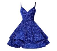 Duohropke Vestido de fiesta para mujer, elegante, línea A, vestido de lentejuelas, cintura alta, vestido de cóctel, mini vestido de cóctel, vestido de cuello en V profundo, sin mangas, vestido de