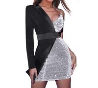 Duohropke Vestido de lentejuelas para mujer, sexy, cuello en V, cuello halter, vestido corto, vestido de piel, vestido bandeau, minivestido para mujer, sexy, ajustado, vestido bodycon vestido de