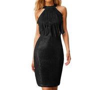 Duohropke Vestido de mujer elegante con flecos, vestido de cóctel con lentejuelas, sin mangas, minivestido de color liso, vestido de fiesta con purpurina, elegante, vestido festivo con purpurina