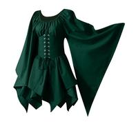 Duohropke Vestido medieval para mujer con mangas de trompeta, vestido tradicional irlandés, vestido barroco, vestido de vendaje con mangas acampanadas, vestido renacentista, carnaval, disfraz, cosplay
