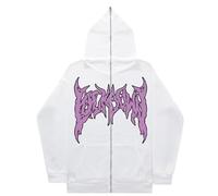 Duohropke Y2K Chaqueta con cremallera para hombre, sudadera con capucha Goth Brief Graphics Harajuku Oversized Sudadera Vintage con Capucha Sudadera con Capucha 90 E-Girl Top, Blanco, M