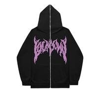 Duohropke Y2K Chaqueta con cremallera para hombre, sudadera con capucha Goth Brief Graphics Harajuku Oversized Sudadera Vintage con Capucha Sudadera con Capucha 90 E-Girl Top, Negro , M