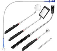 DUOJIN 6 Pcs Herramientas de Recogedor Magnético, 1.5/4/20lb Herramientas de Recogida Magnética y Espejo de Inspección Cuadradas/Redondas, con LED Luminoso y Mango Telescópico Rotación de 360°