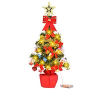 DUOJIN Árbol de Navidad Artificial con Guirnalda Luminosa LED, 55 cm, Mini Árbol de Navidad, con Base y Adornos, Decoración de Navidad para Mesa, Fiesta de Navidad