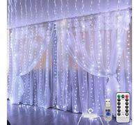 DUOJIN Cortina de Luces 3x3m 300 LED, uente de alimentación usb con 8 modos de iluminación y temporizador remoto para decoraciones de Navidad, ventanas, bodas, jardines y dormitorios (Blanco cálido)